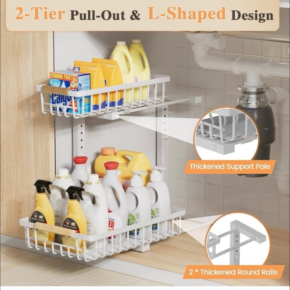 Two-Tier Slide Out Under sink Storage Rack - Picture 2 of 7